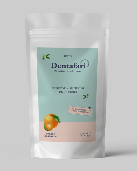 Poudre dentaire probiotique Refill dents sensibles + blanchiment des dents Orange-Mandarine 100 gr.