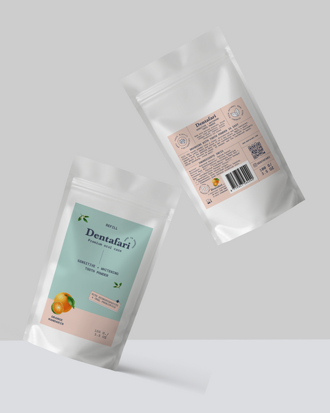 Probiotisches Zahnpulver Refill empfindliche Zähne + Zahnaufhellung Orange-Mandarine 100 gr.