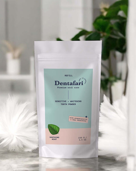 Poudre dentaire probiotique Refill pour dents sensibles + blanchiment des dents Soothing Mint 100 gr.