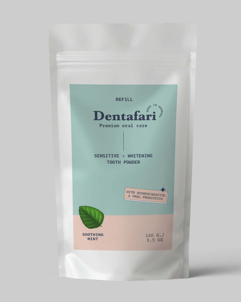 Poudre dentaire probiotique Refill pour dents sensibles + blanchiment des dents Soothing Mint 100 gr.