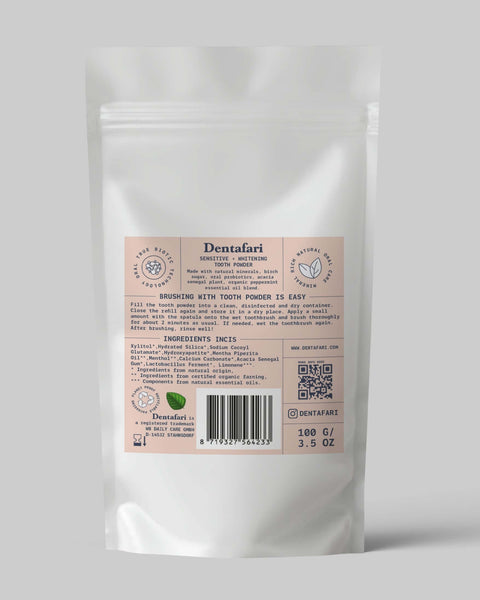 Probiotiskt tandpulver refill för känsliga tänder + tandblekning Soothing Mint 100 gr.